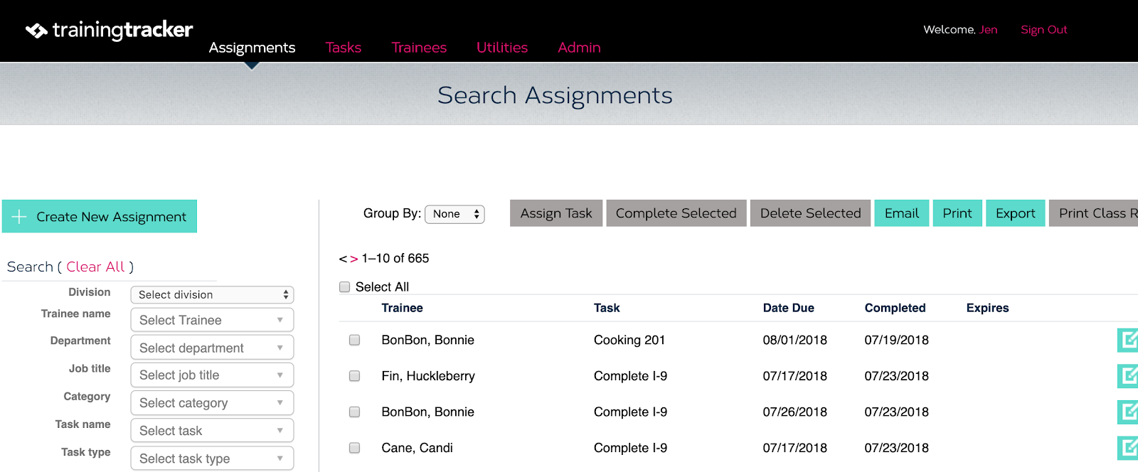 Assignment tab