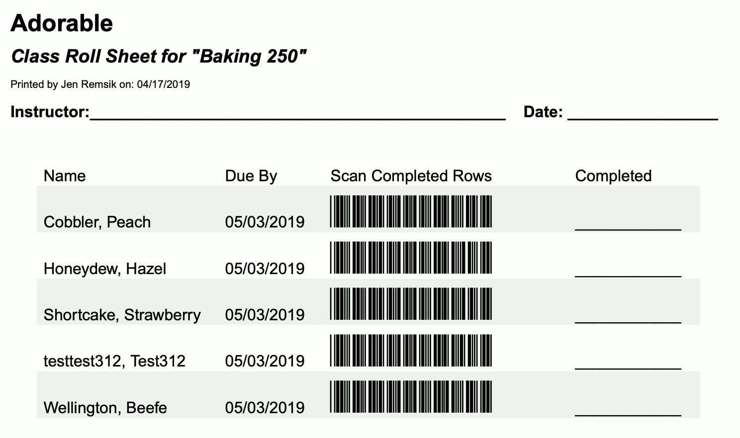 barcode class roll pdf